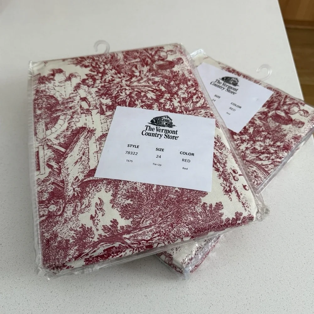 The Vermont Country Store Curtains Essex Toile Valance Red Cream Set of 2 NEW!